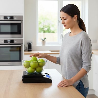 Balance Cuisine avec des pommes dans un bol transparent