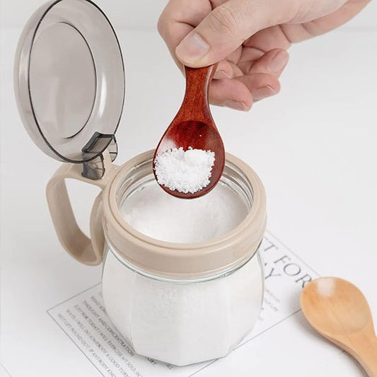 Cuillère en bois avec du sel