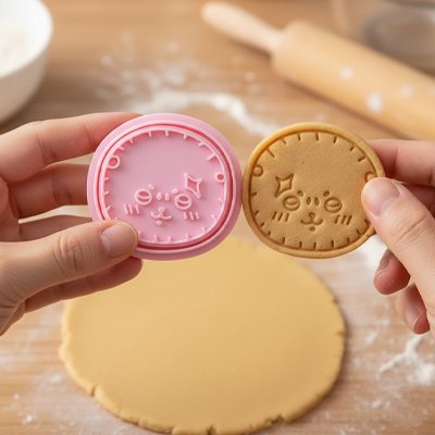 Emporte pièce et biscuit dans chaque main