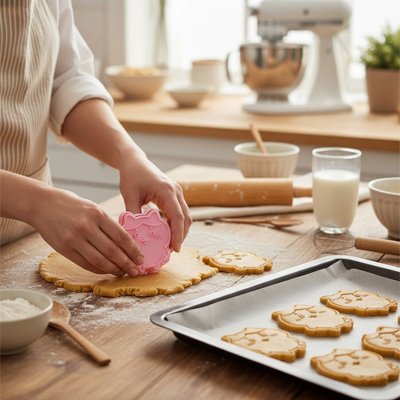 Emporte pièce sur une pâte avec une plaque à gâteau