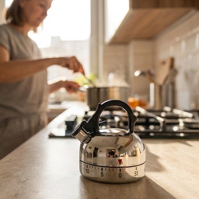 Minuteur cuisine à côté de la gazinière