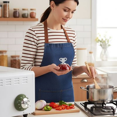 Minuteur cuisine dans la main pendant que l'autre mélange