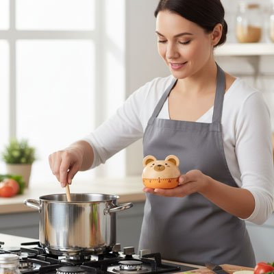 Minuteur cuisine dans une main d'une personne