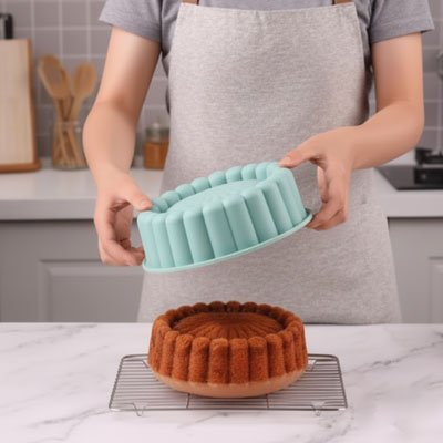 Moule à gâteau silicone démouler sur une grille