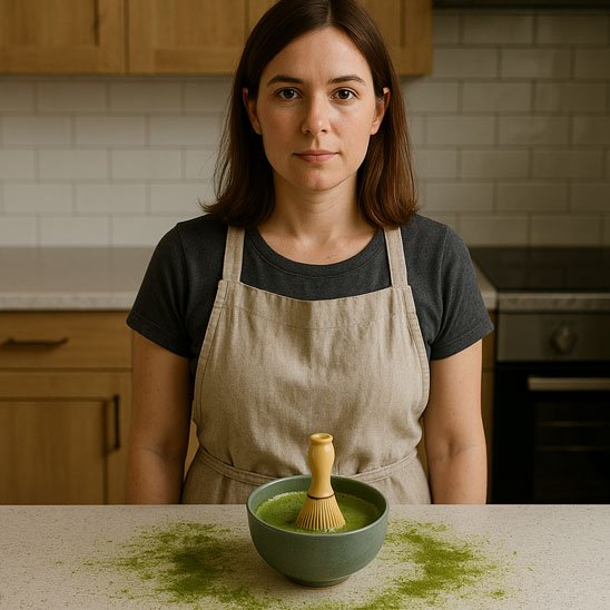 femme avec un bol et fouet matcha