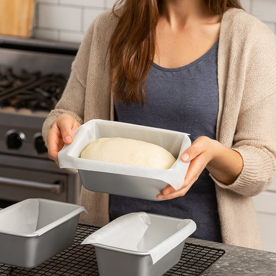 préparation d'un moule à pain avec la pâte