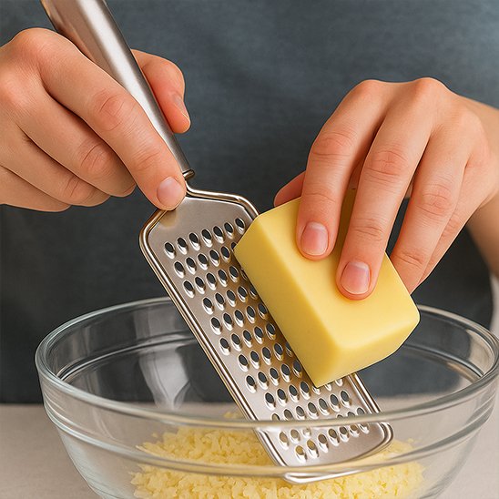 Râpe à fromage avec du fromage dans un saladier