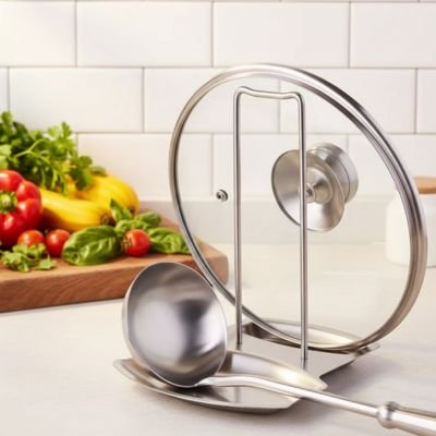 Repose cuillère à côté d'un plat de légumes