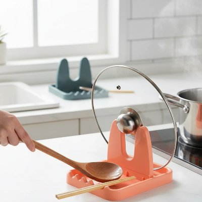 Repose cuillère sur table à côté d'une casserole