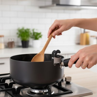 Repose cuillère sur une casserole et une spatule en bois