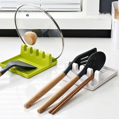 Repose cuillère blanc et vert anis