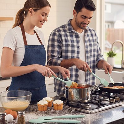 Spatule Cuisine avec un couple faisant la cuisine