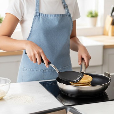 Spatule plate sur des crêpes