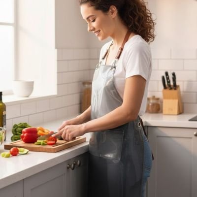 Tablier de cuisine noir avec une femme