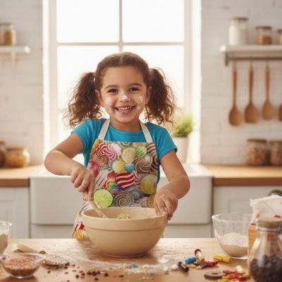 Tablier de cuisine enfant en plein travail 