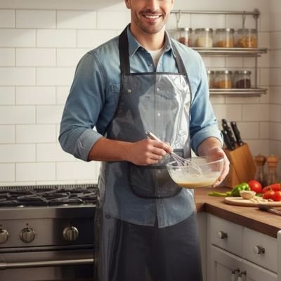 Tablier de cuisine sur un homme