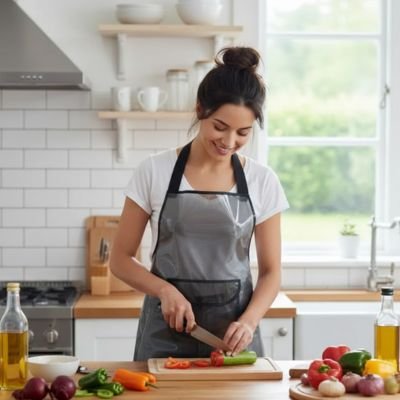 Tablier de cuisine sur une femme 